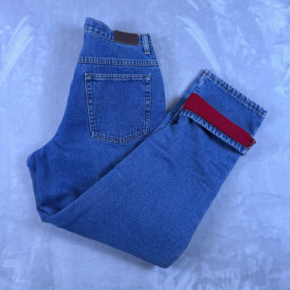 LL Bean Double L Relaxed Fit Fleece Lined Jeans Medium Wash Blue Women 10 Reg